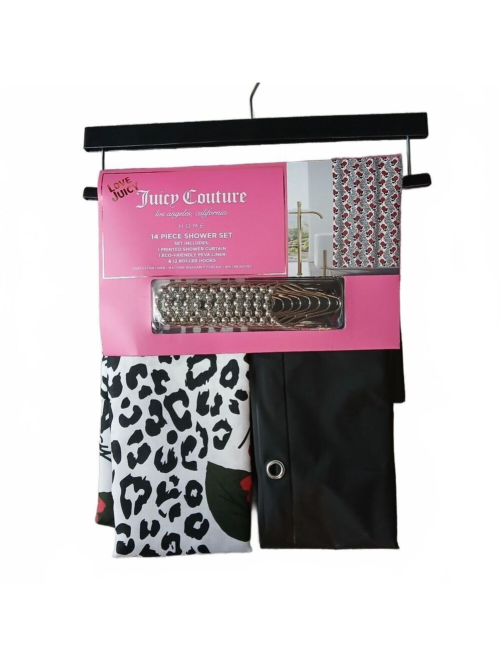 Juicy Couture Home Rose Leopard Print Shower Curtain Set 14pc NWT McBling Y2K